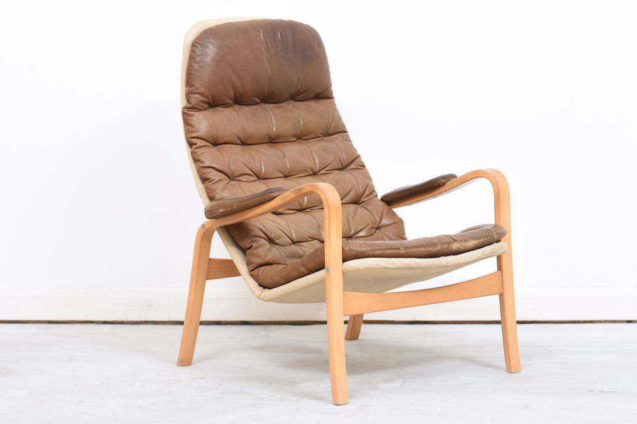 Beech + leather lounger by Bruno Mathsson for DUX