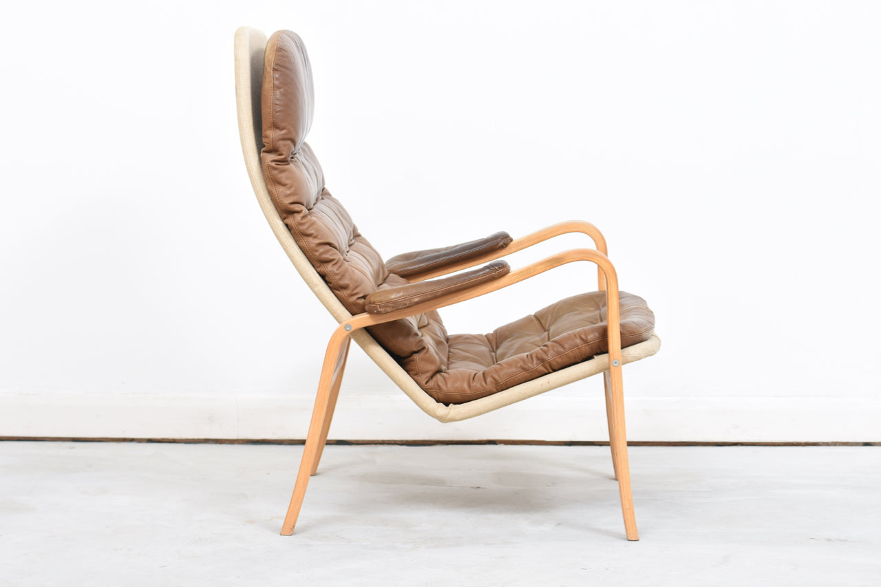 Beech + leather lounger by Bruno Mathsson for DUX