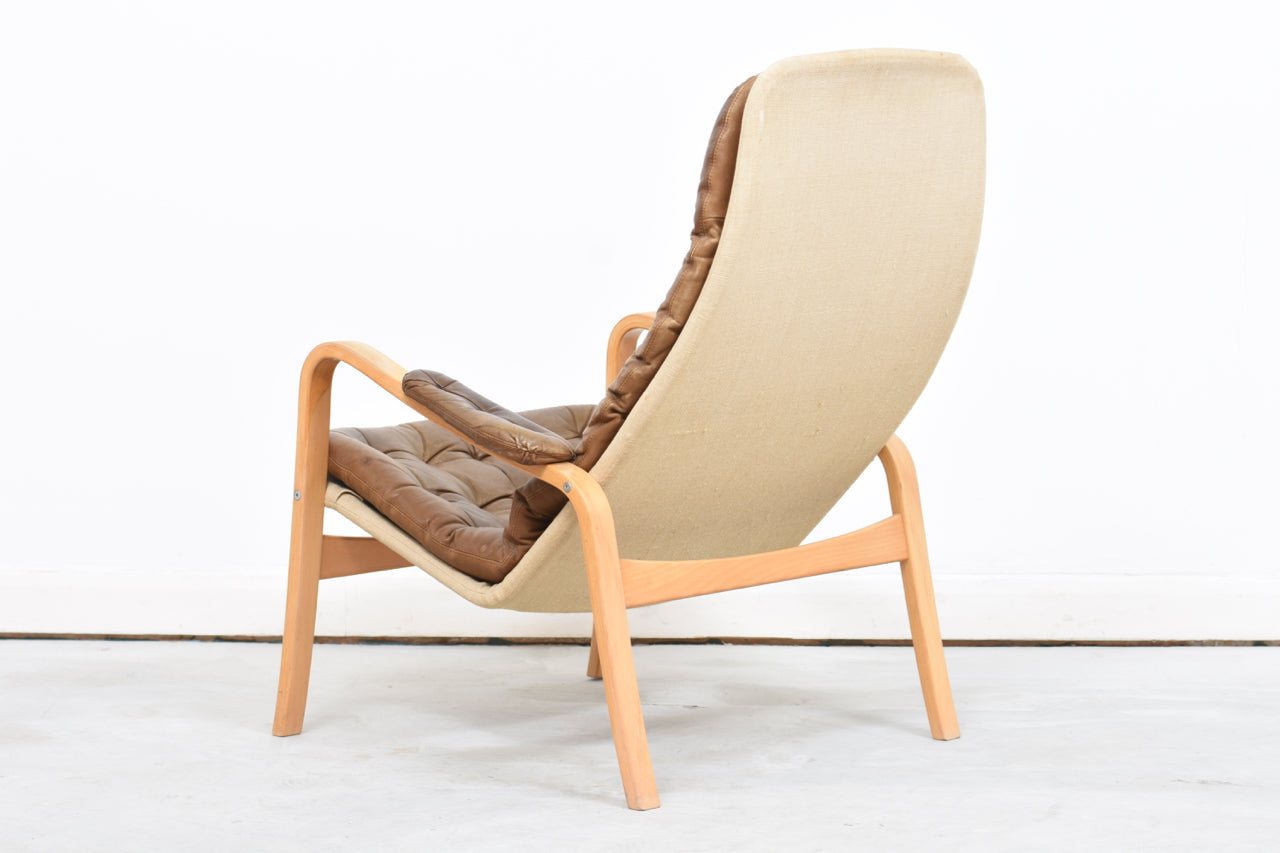 Beech + leather lounger by Bruno Mathsson for DUX