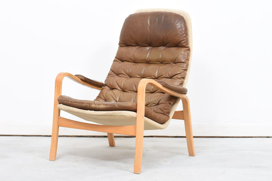 Beech + leather lounger by Bruno Mathsson for DUX