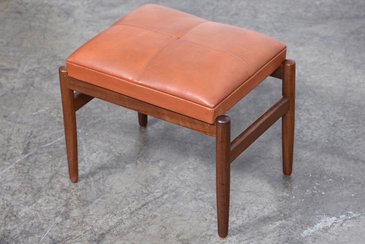 Tan leather and teak foot stool