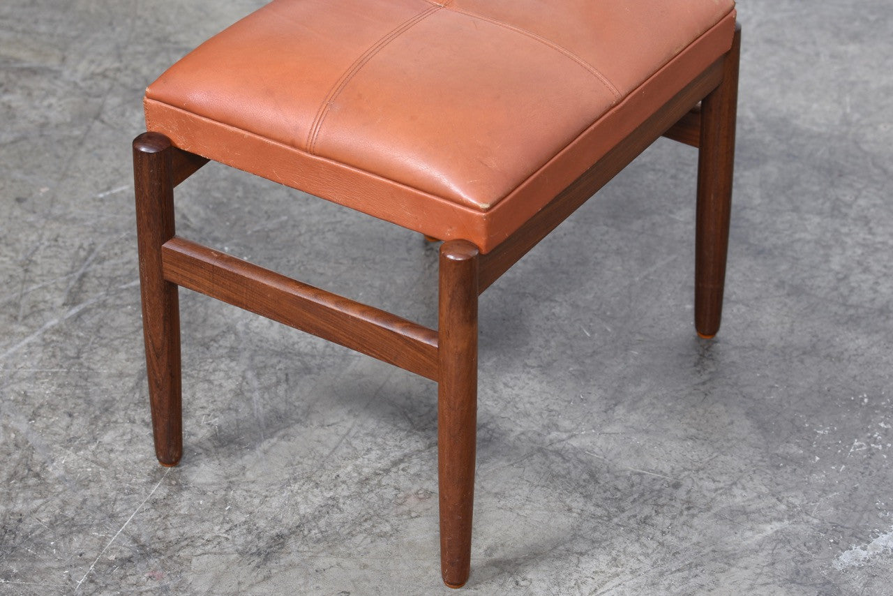 Tan leather and teak foot stool