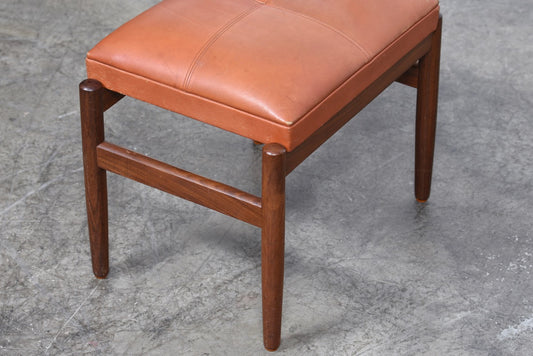 Tan leather and teak foot stool