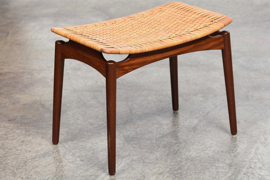 Teak foot stool with cane seat