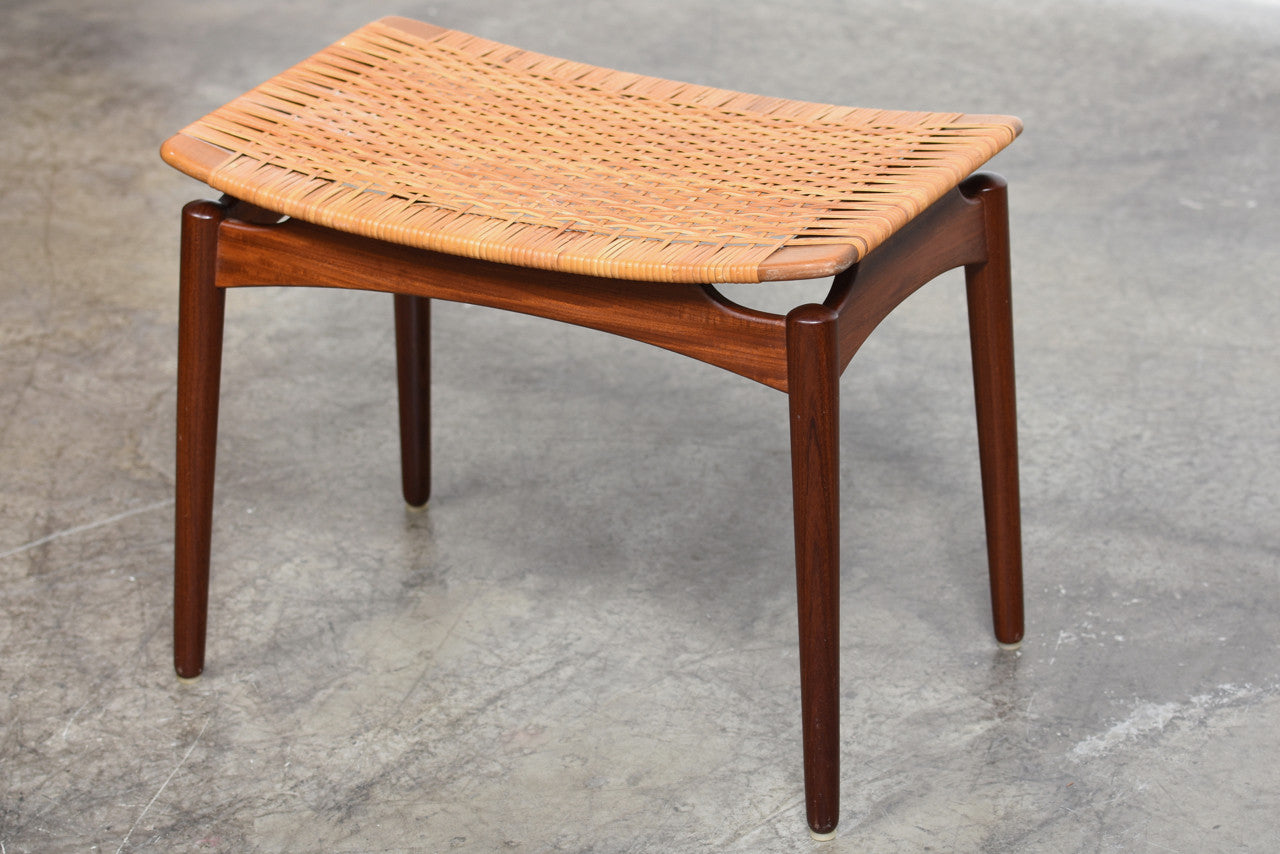 Teak foot stool with cane seat