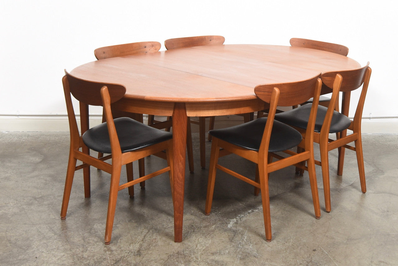 Six available: Teak and beech chairs by Farstrup