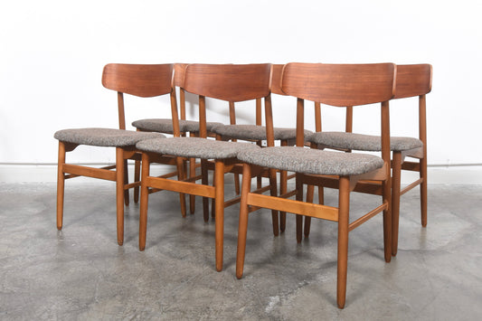 Set of six teak + oak dining chairs