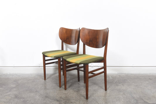 Two available: 1950s mahogany and beech dining chairs
