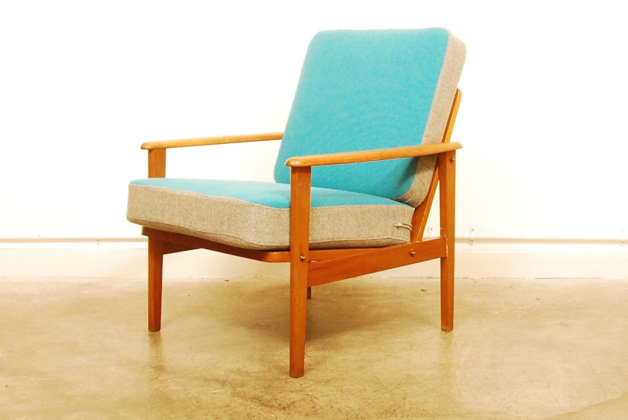 Beech lounge chair w/ reversible cushions