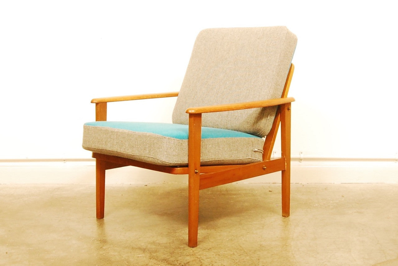 Beech lounge chair w/ reversible cushions