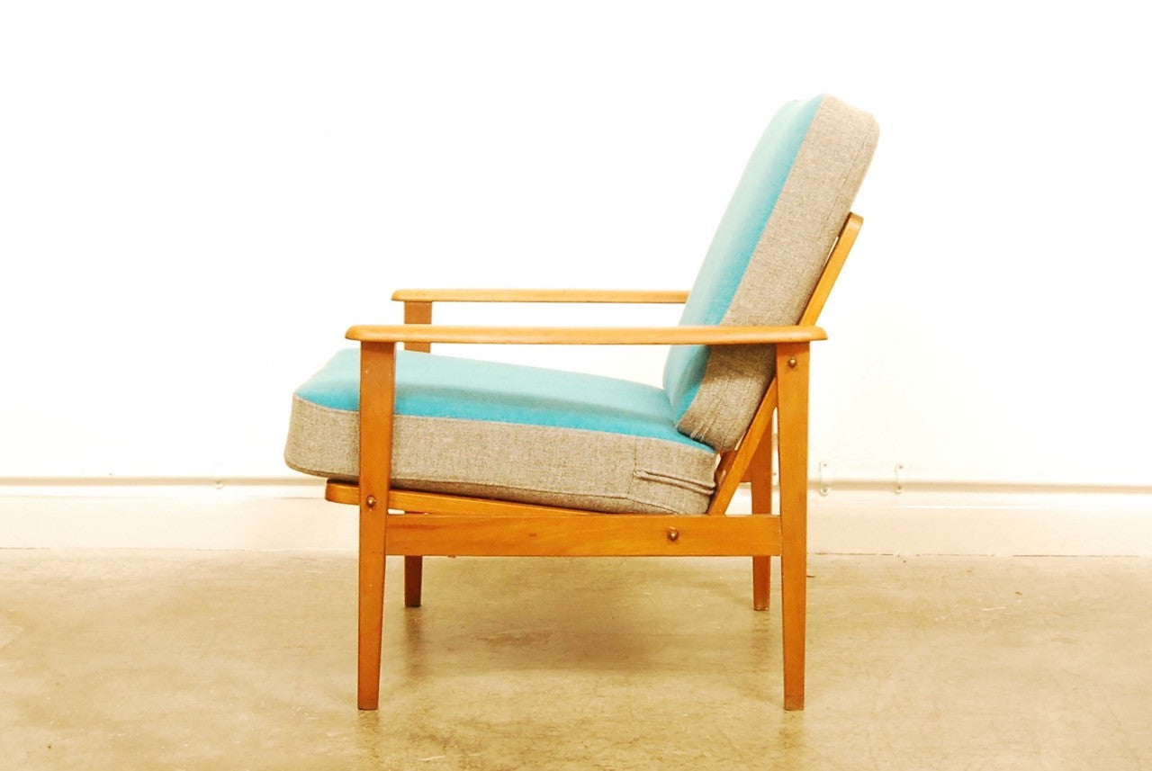 Beech lounge chair w/ reversible cushions