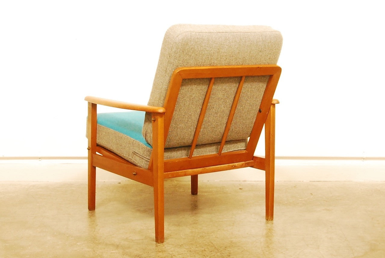 Beech lounge chair w/ reversible cushions