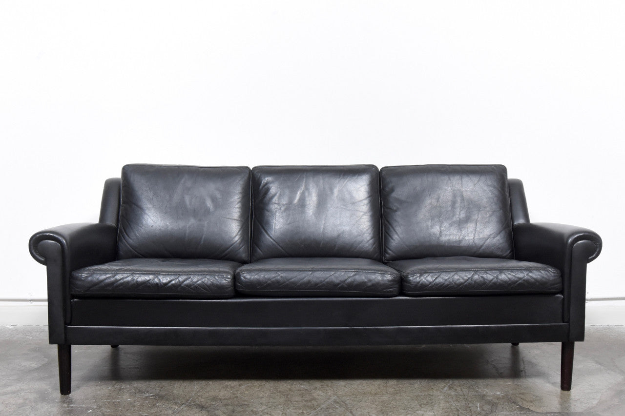 1960s black leather three seater