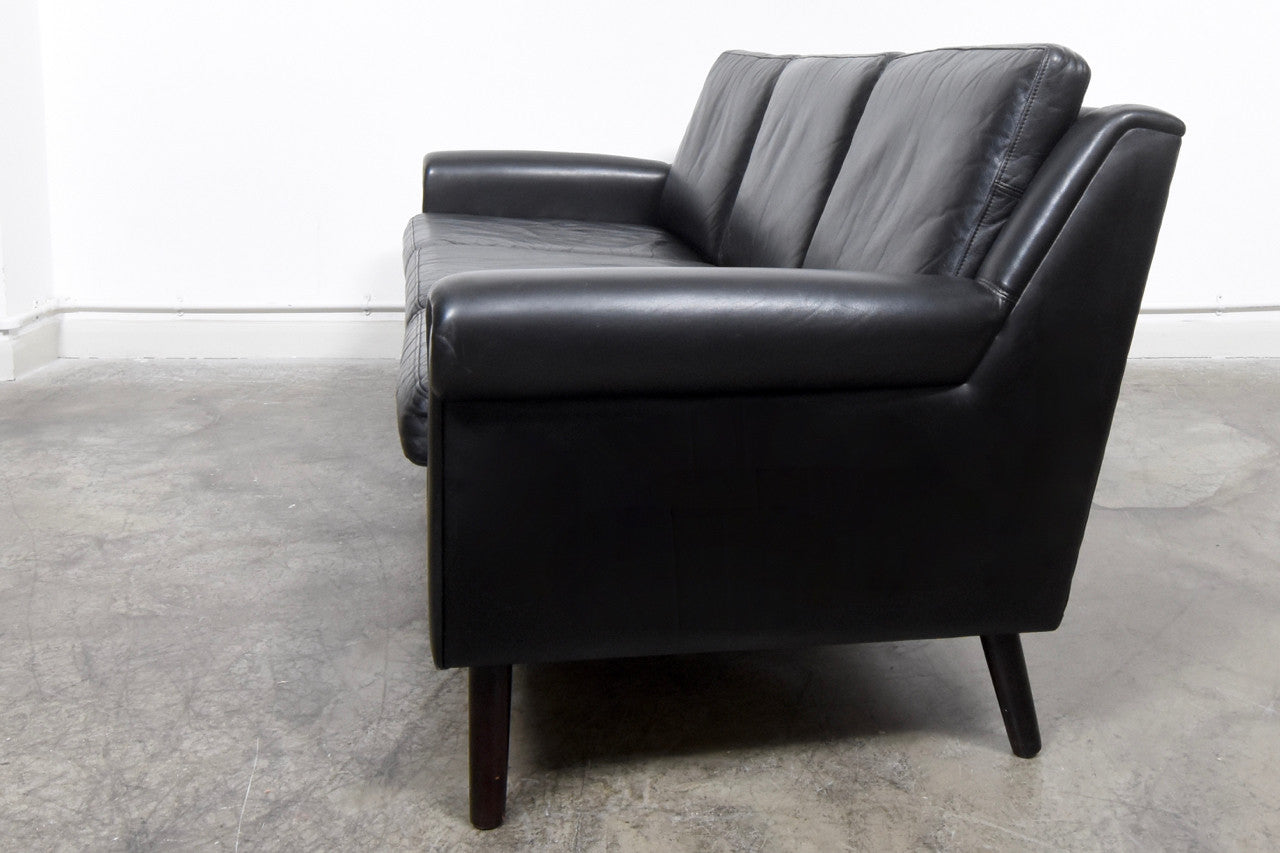 1960s black leather three seater