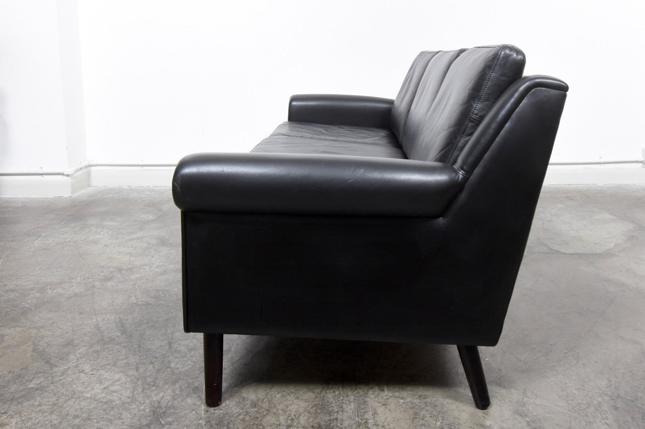 1960s black leather three seater