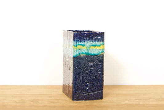 Rectangular blue and turquoise stoneware vase