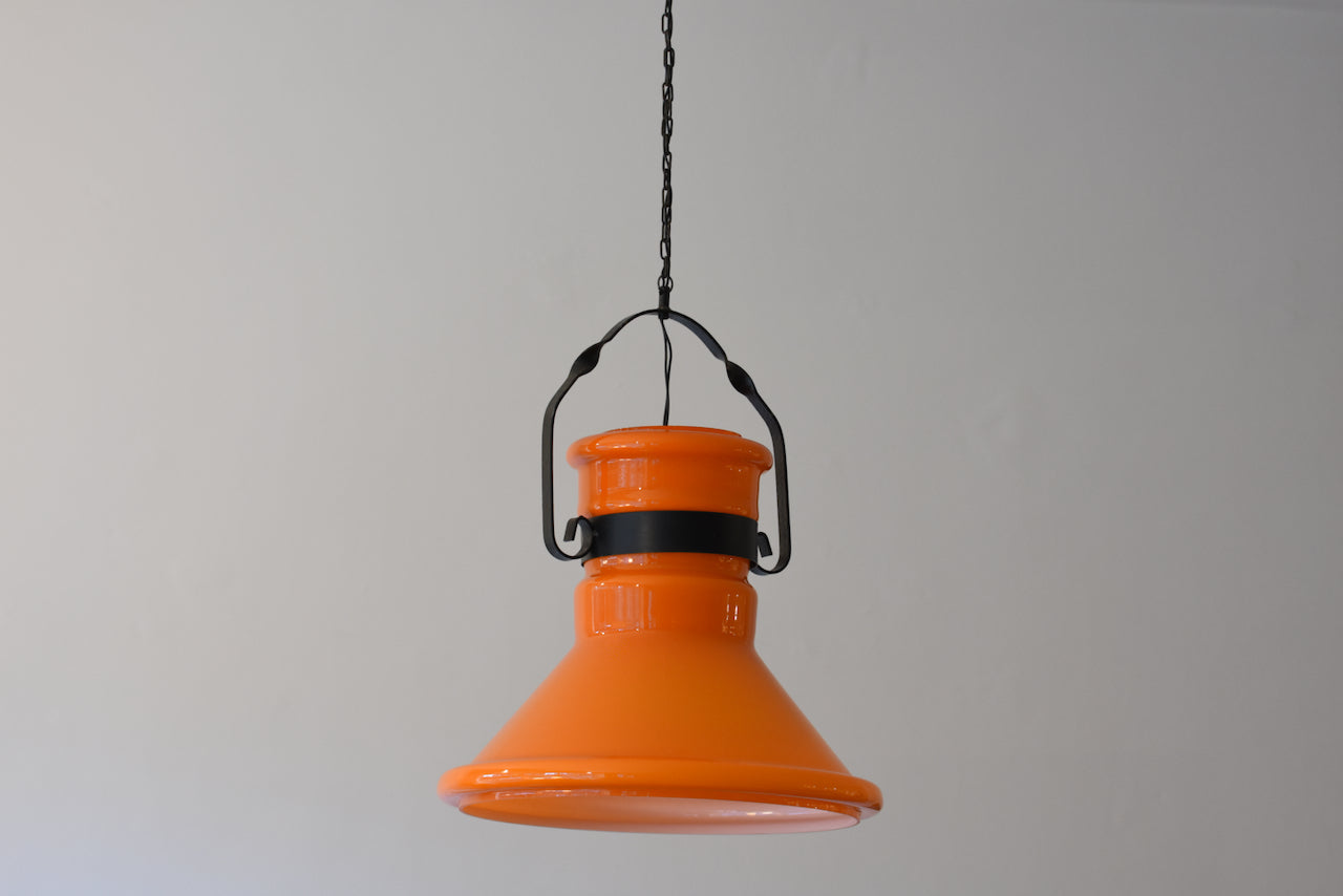 Large 1970s orange glass ceiling lamp