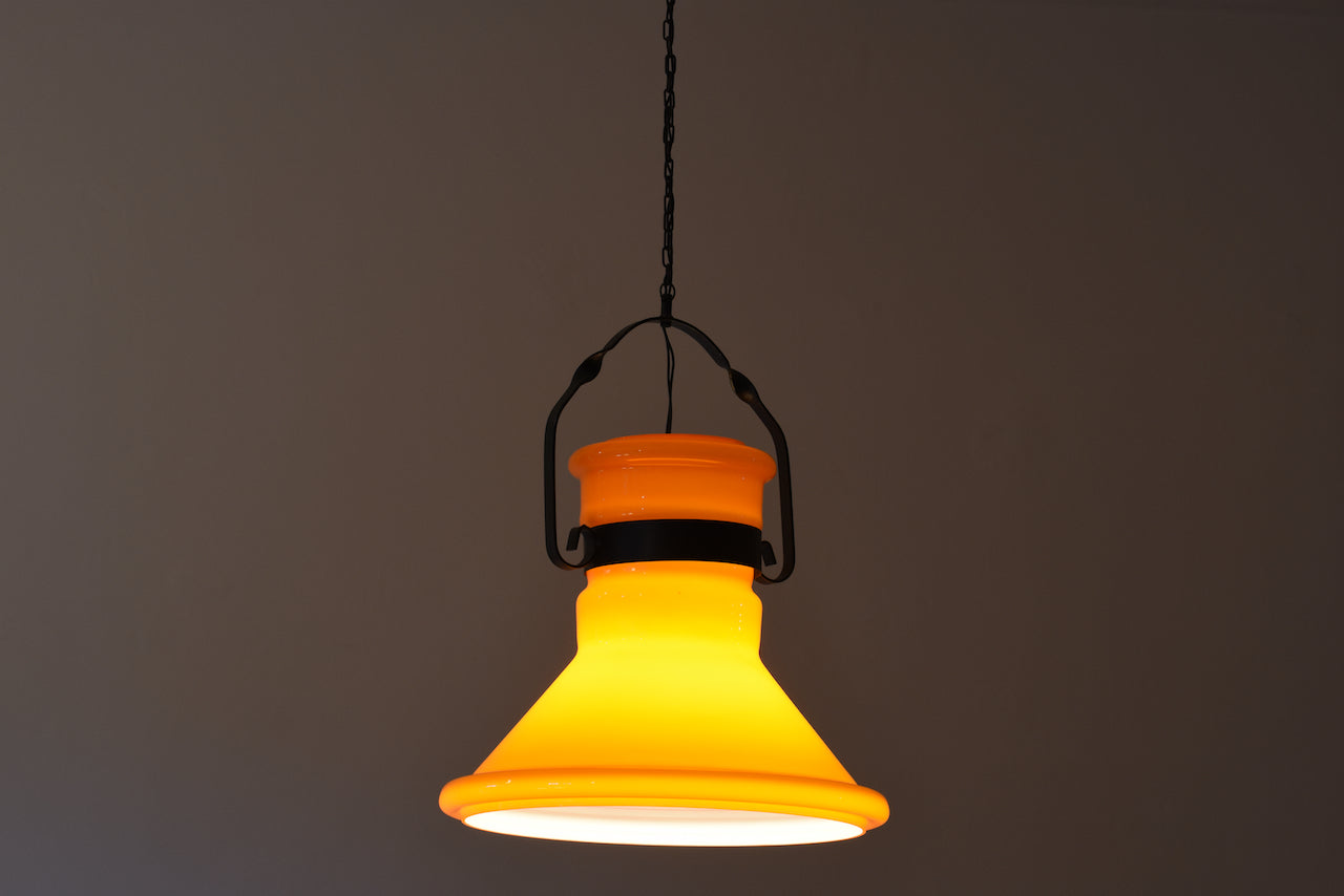 Large 1970s orange glass ceiling lamp