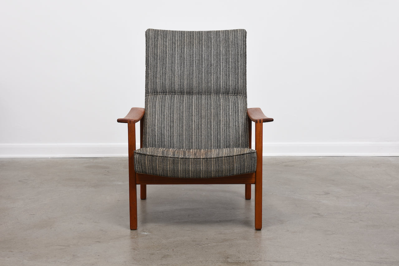 New upholstery included: 1960s high back teak lounger