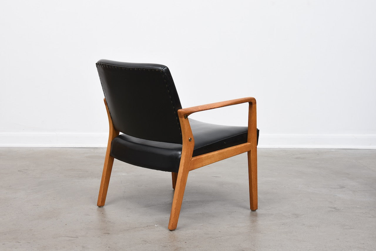 1960s Swedish oak + vinyl occasional chair