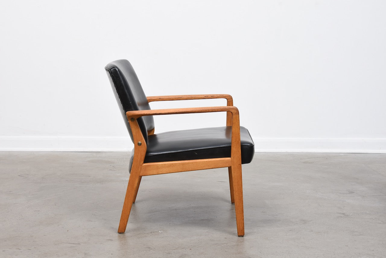 1960s Swedish oak + vinyl occasional chair