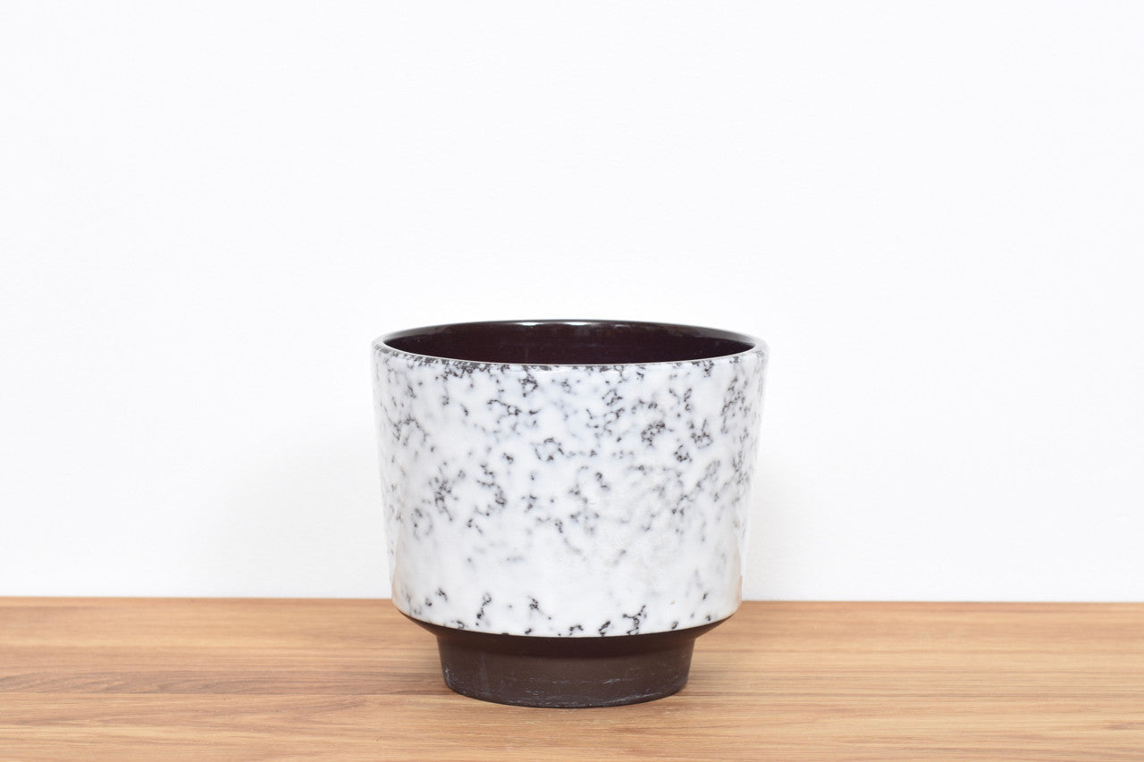 West German ceramic flower pot with flecked white glaze