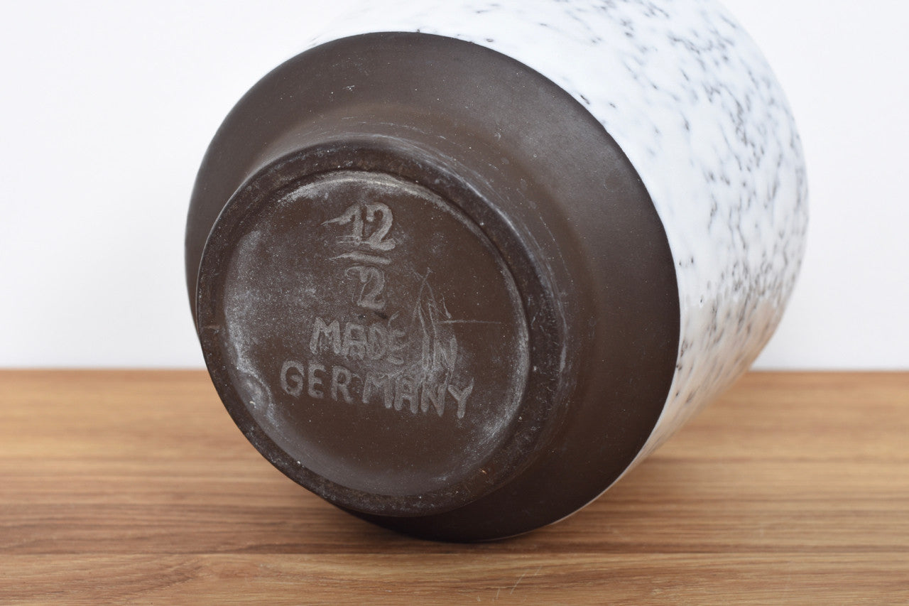 West German ceramic flower pot with flecked white glaze