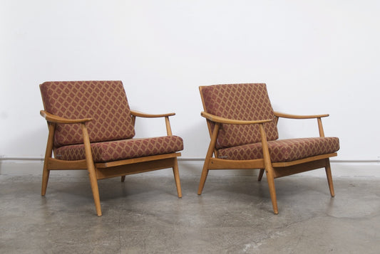 Pair of beech framed lounge chairs