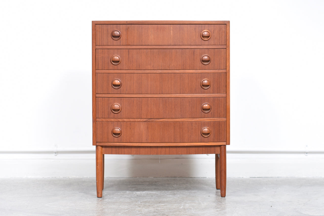 Low teak chest of five drawers by Kai Kristiansen