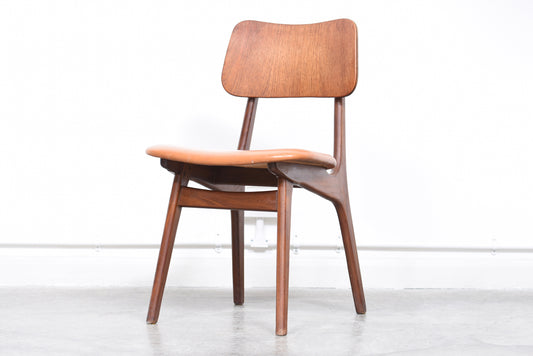 Single teak + vinyl dining chair