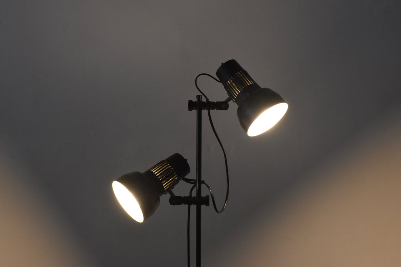 Twin-headed floor lamp with black shades