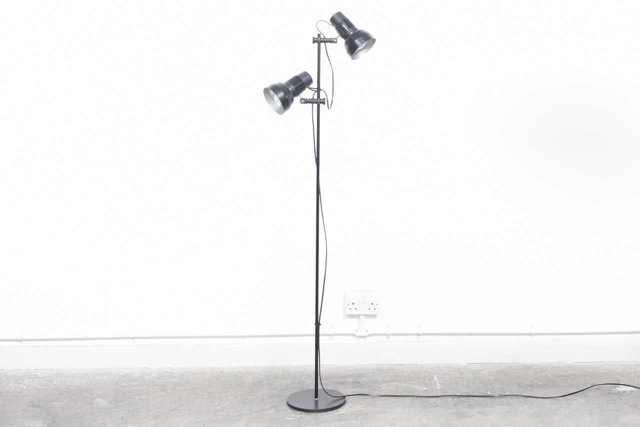 Twin-headed floor lamp with black shades