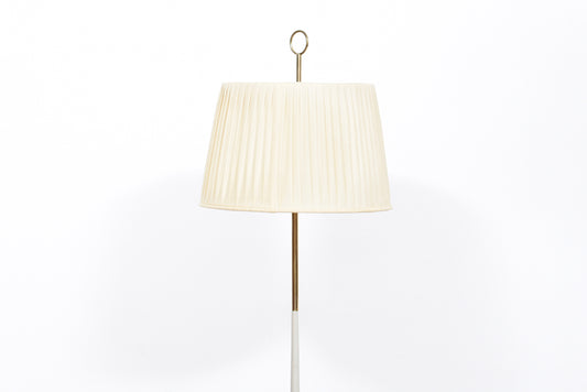 Vintage floor lamp with linen shade + brass details