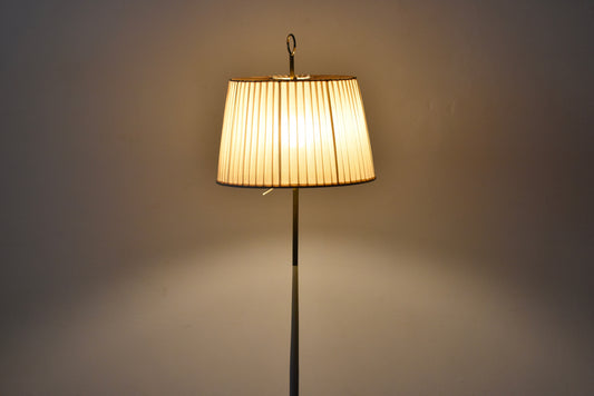 Vintage floor lamp with linen shade + brass details