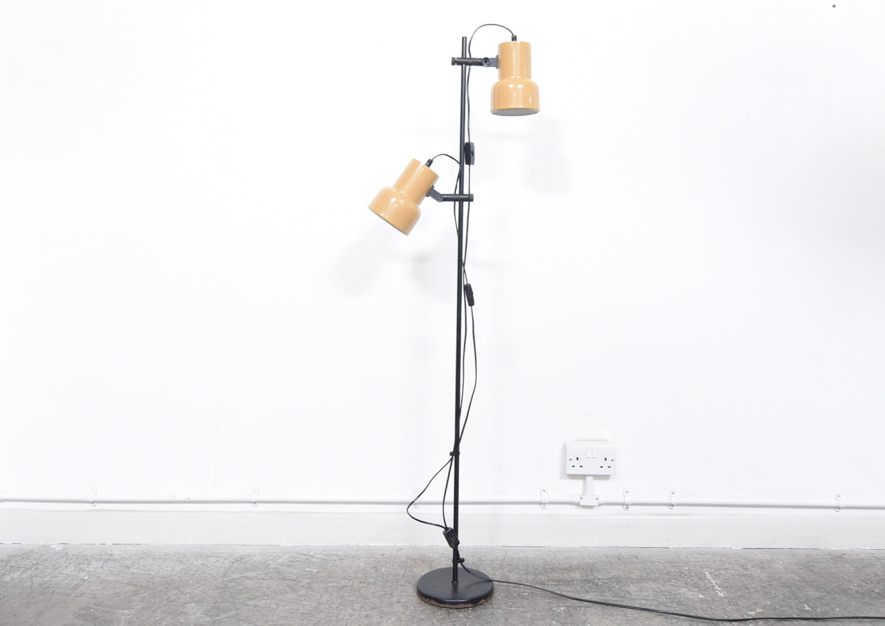 Twin-headed floor lamp with tan shades