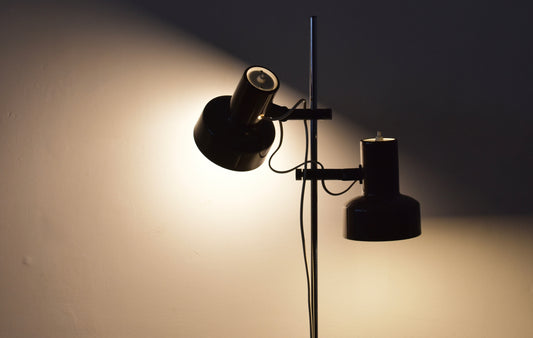 Twin-headed floor lamp with brown shades