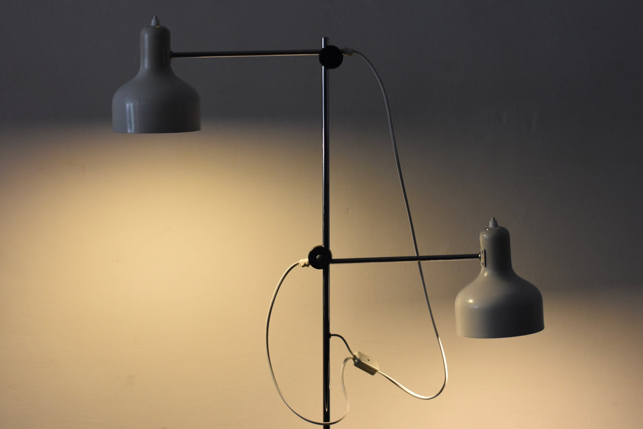 Twin-headed floor lamp with matt white shades