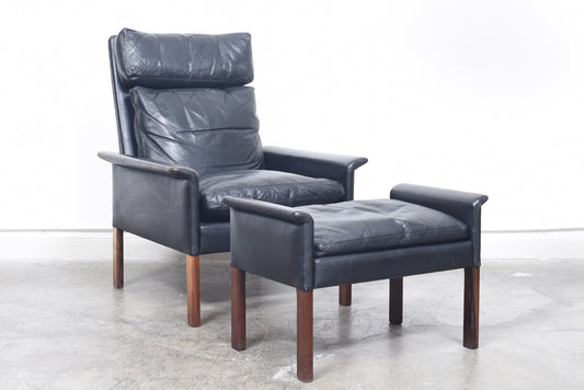 Leather lounger + ottoman by Hans Olsen