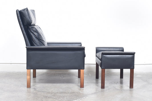 Leather lounger + ottoman by Hans Olsen