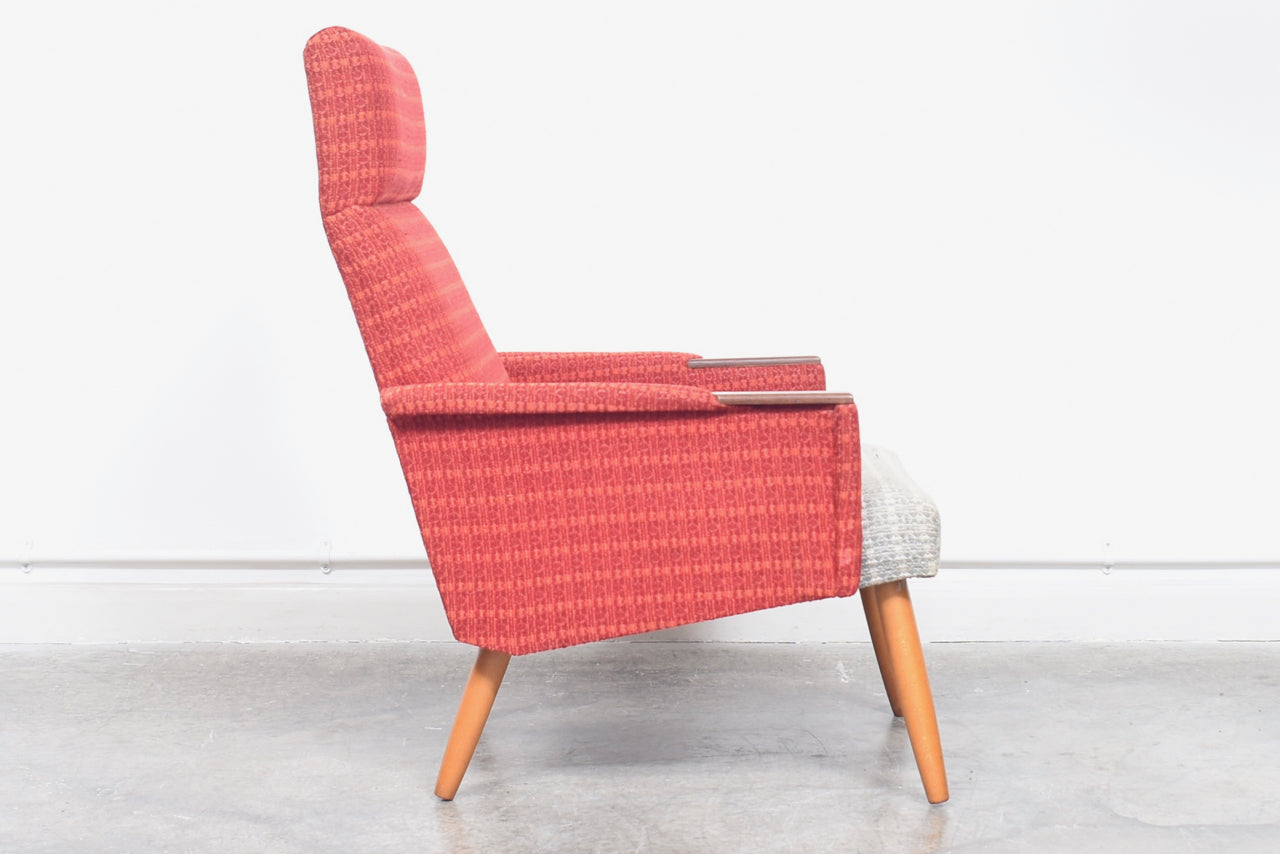1960s Danish high back lounge chair with teak paws and beech legs