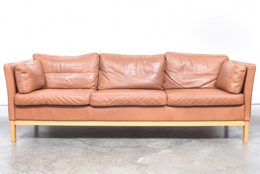 Vintage tan leather three seat sofa