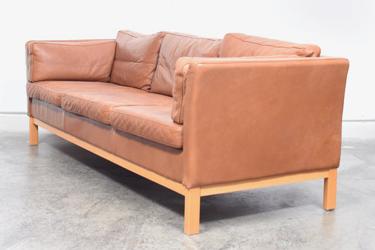 Vintage tan leather three seat sofa