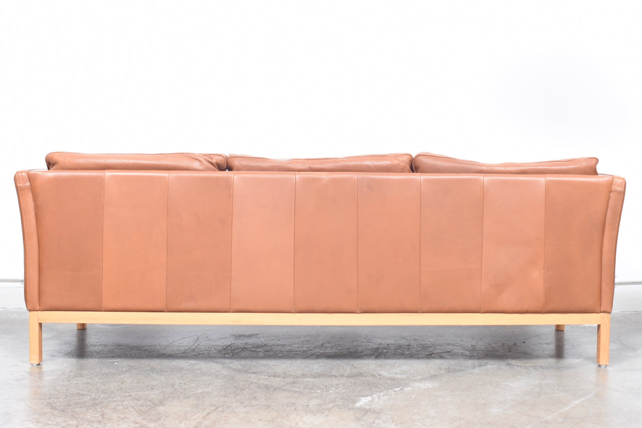 Vintage tan leather three seat sofa