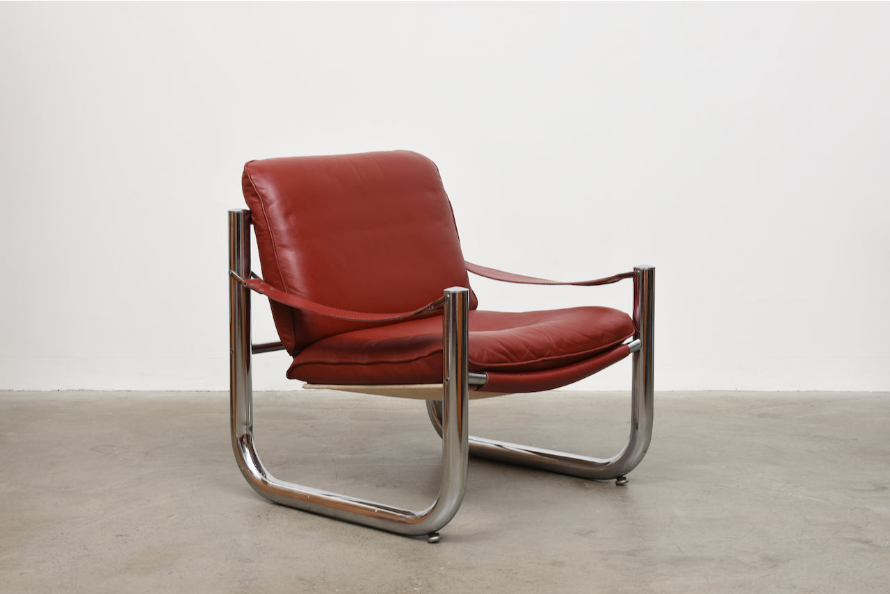 1980s steel + leather lounger by Norell Möbler