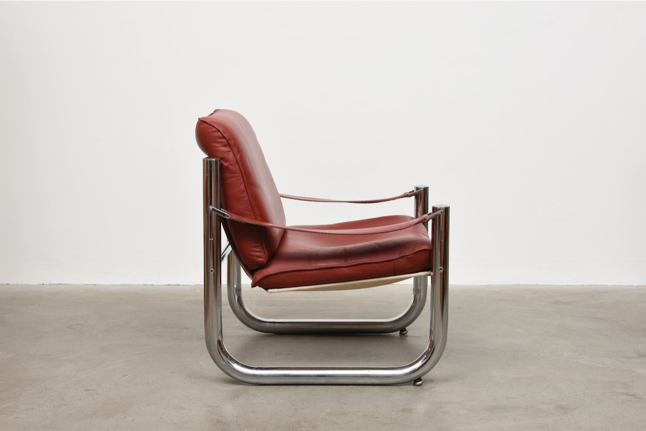 1980s steel + leather lounger by Norell Möbler