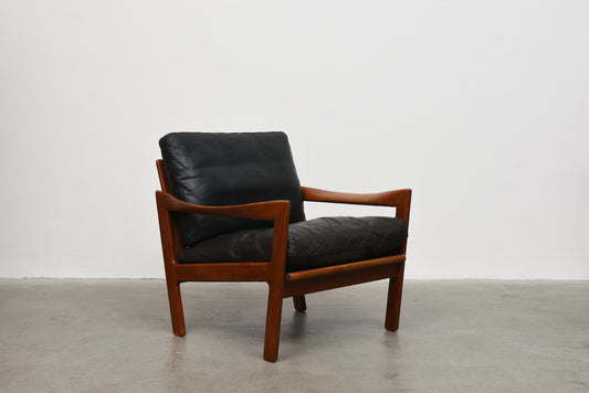 Teak + leather lounger by Illum Wikkelsø