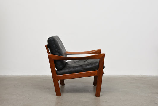 Teak + leather lounger by Illum Wikkelsø
