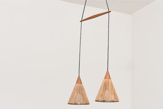 Teak + rope ceiling light by Ib Fabiansen