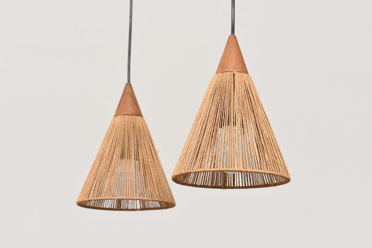 Teak + rope ceiling light by Ib Fabiansen