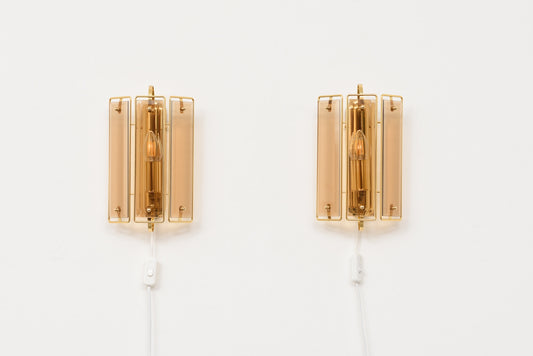 1970s brass + glass wall lights